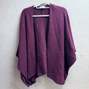 ORVIS OS Women Plum Wool Cashmere Cozy Speckled Tweed Effect Preppy Fall Poncho